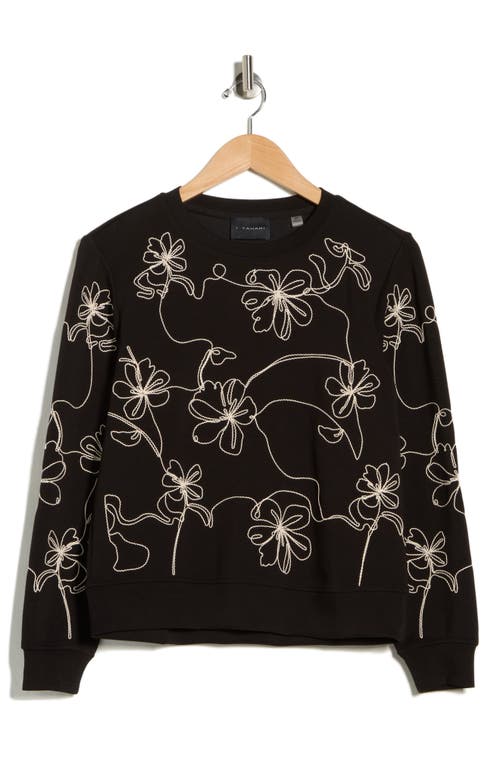 T Tahari Embroidered Scuba Sweatshirt In Black