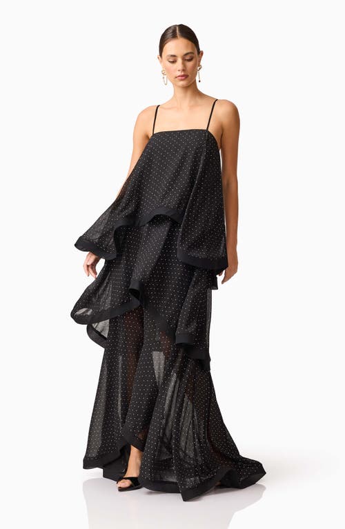 Elliatt Diamante Tiered High-low Georgette Gown In Black