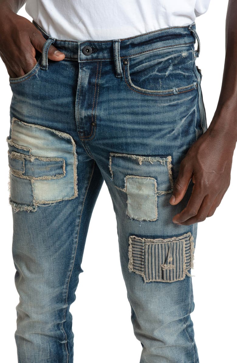 PRPS Sacred Patchwork Distressed Stretch Tapered Skinny Jeans, Alternate, color,
