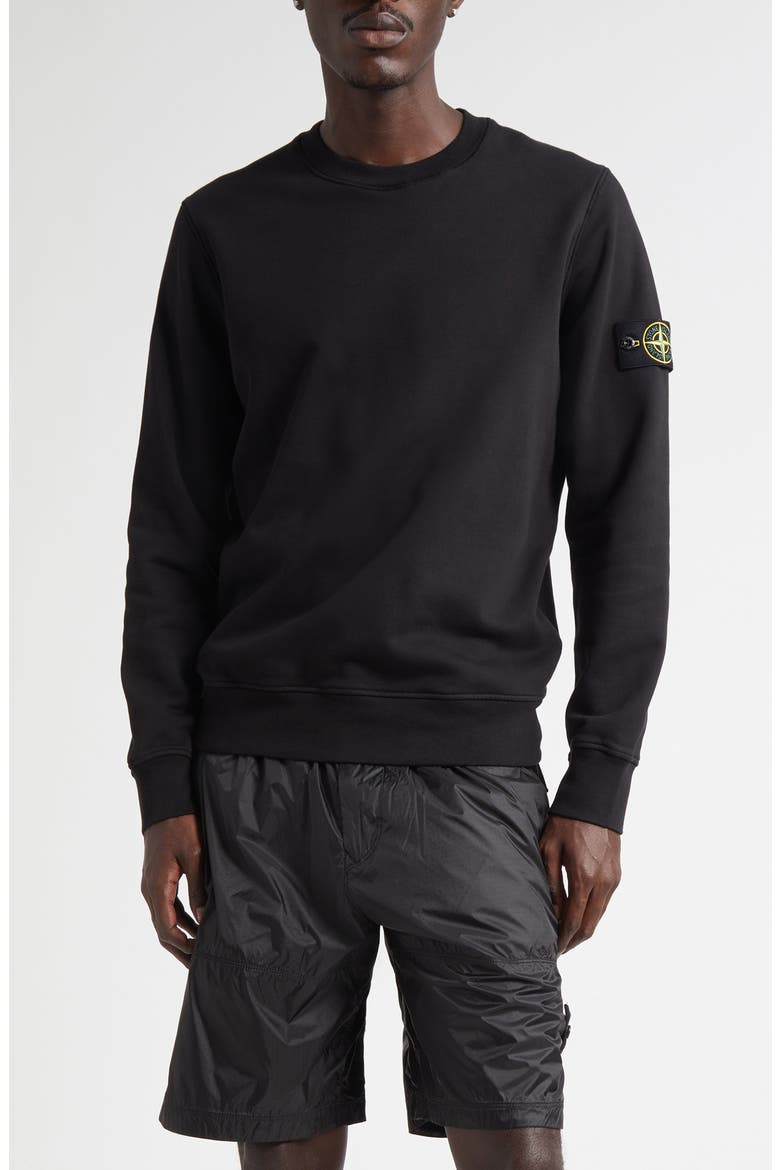 Compass Logo Patch Cotton Crewneck Sweatshirt, Main, color, V0029 BLACK