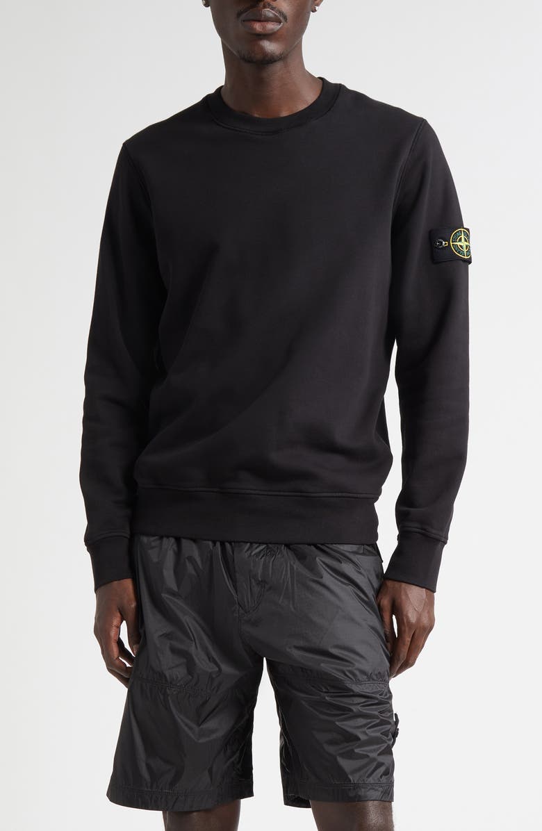 Stone Island Compass Logo Patch Cotton Crewneck Sweatshirt, Main, color, V0029 Black