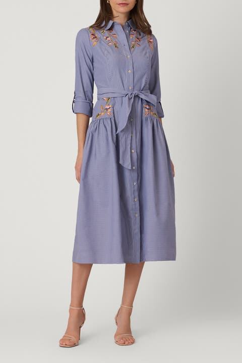 Embroidered Pinstripe Caldwell Dress