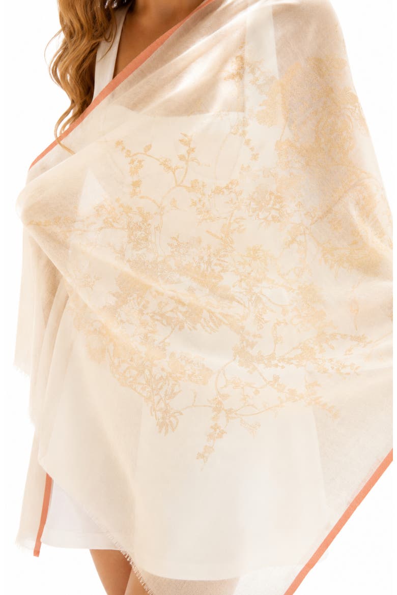 Metallic Floral Wool Scarf, Alternate, color, IVORY