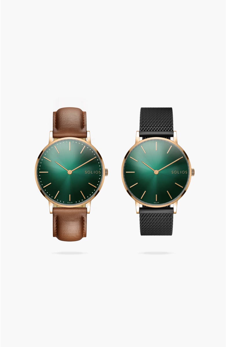 Solios Watches The Rainforest Classic Bundle | Green Dial - Rose Gold Case, Alternate, color, 
