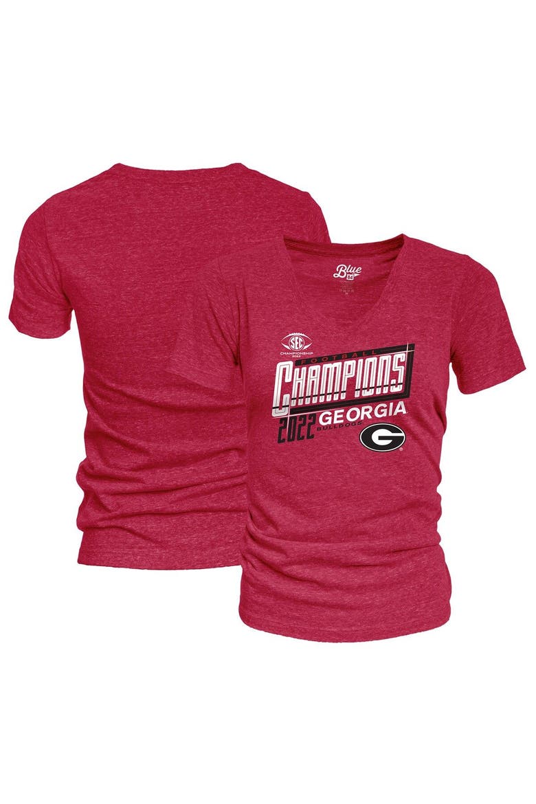 Women's Blue 84 Red Georgia Bulldogs 2022 SEC Football Conference Champions Locker Room V-Neck T-Shirt, Main, color, Red