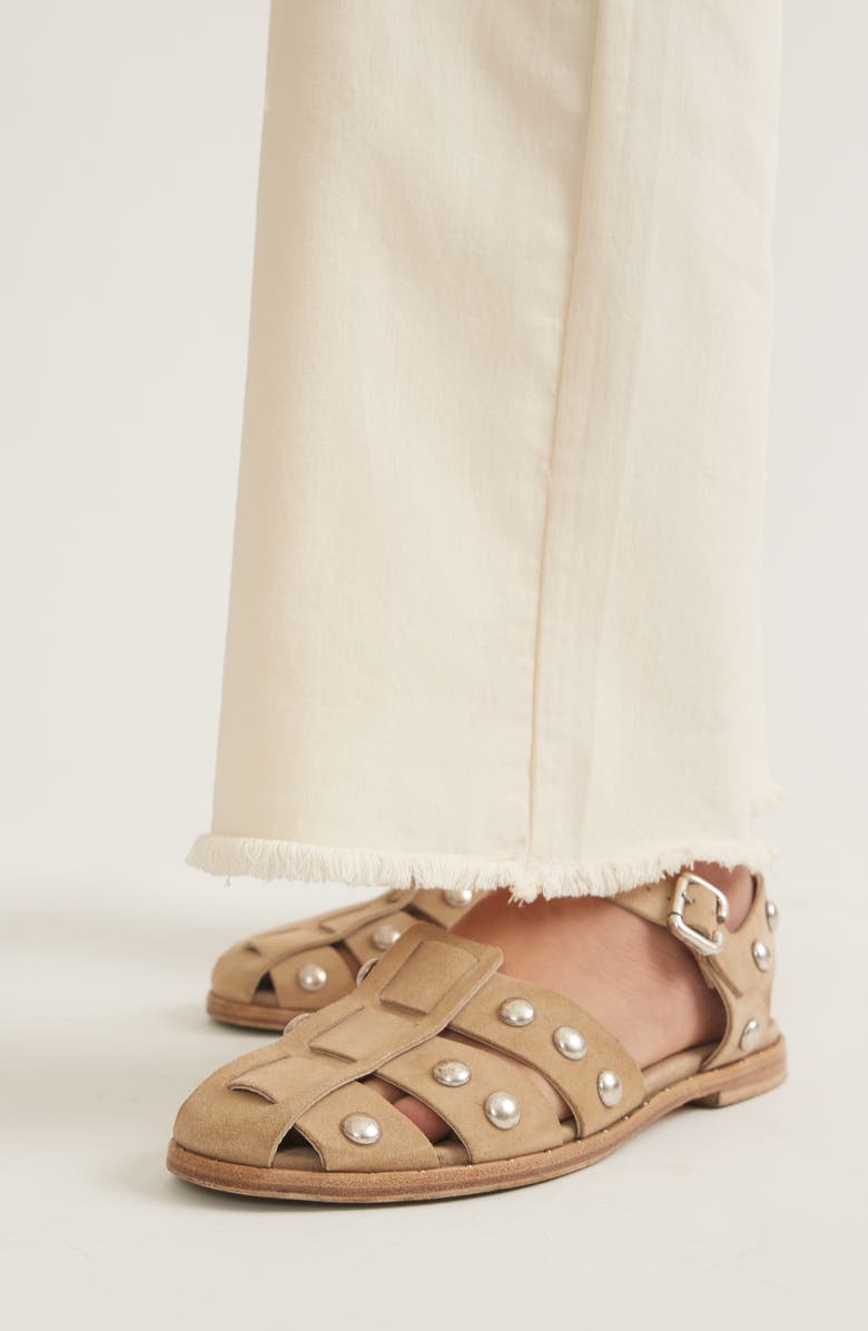 Marine Layer Bridget Frayed High Waist Wide Leg Twill Pants, Alternate, color, Cream