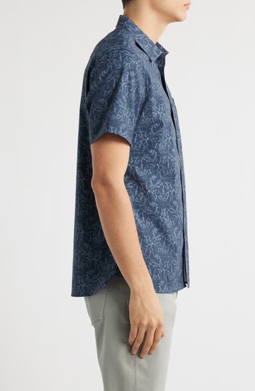 Nordstrom Leaf Print Short Sleeve Stretch Button-up Shirt In Navy Botanical Shadow