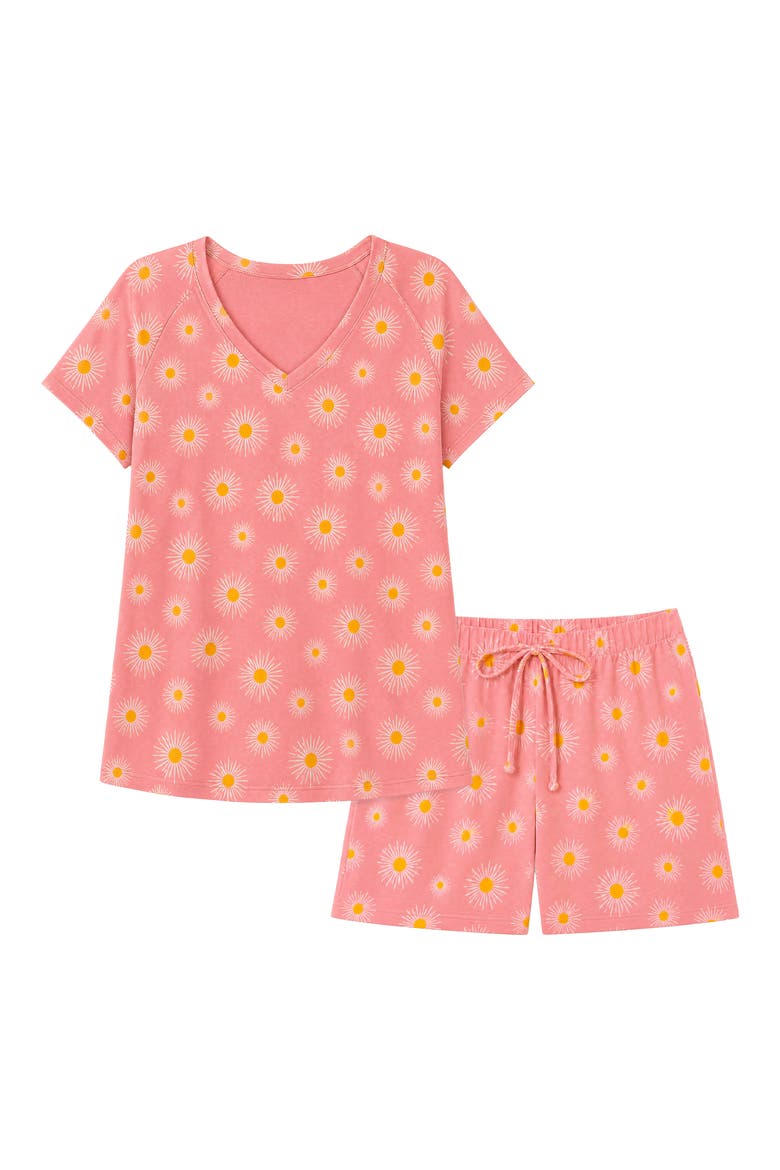 V-Neck Tee & Shorts Pajama Set, Alternate, color, STARBURST PINK