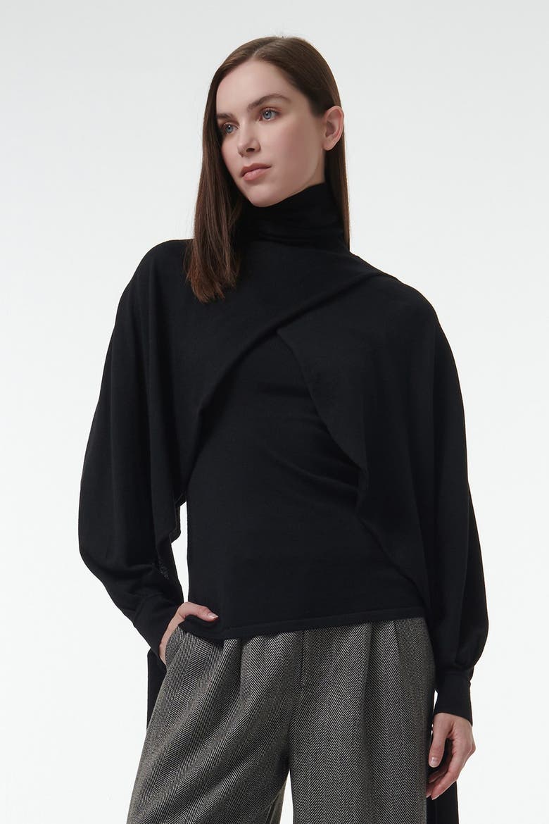 Layered Butterfly Sleeve Knitted Sweater, Alternate, color, Black