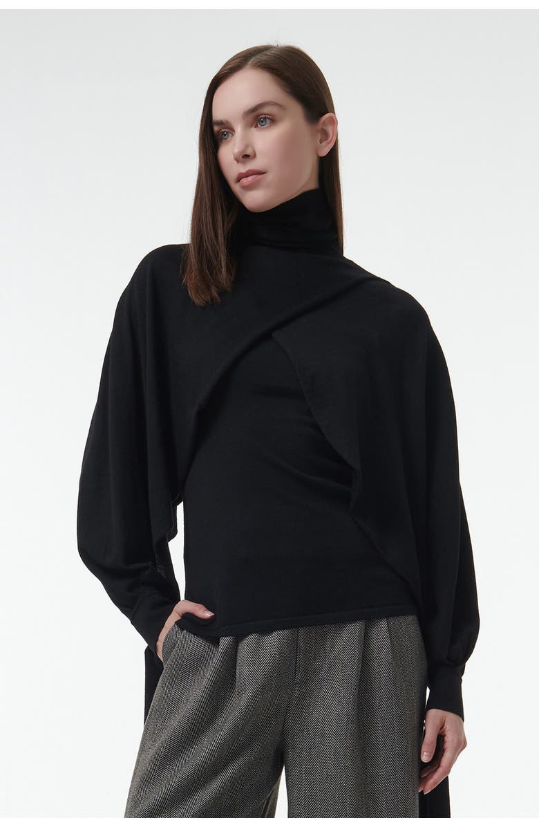 Leem Layered Butterfly Sleeve Knitted Sweater, Alternate, color, Black