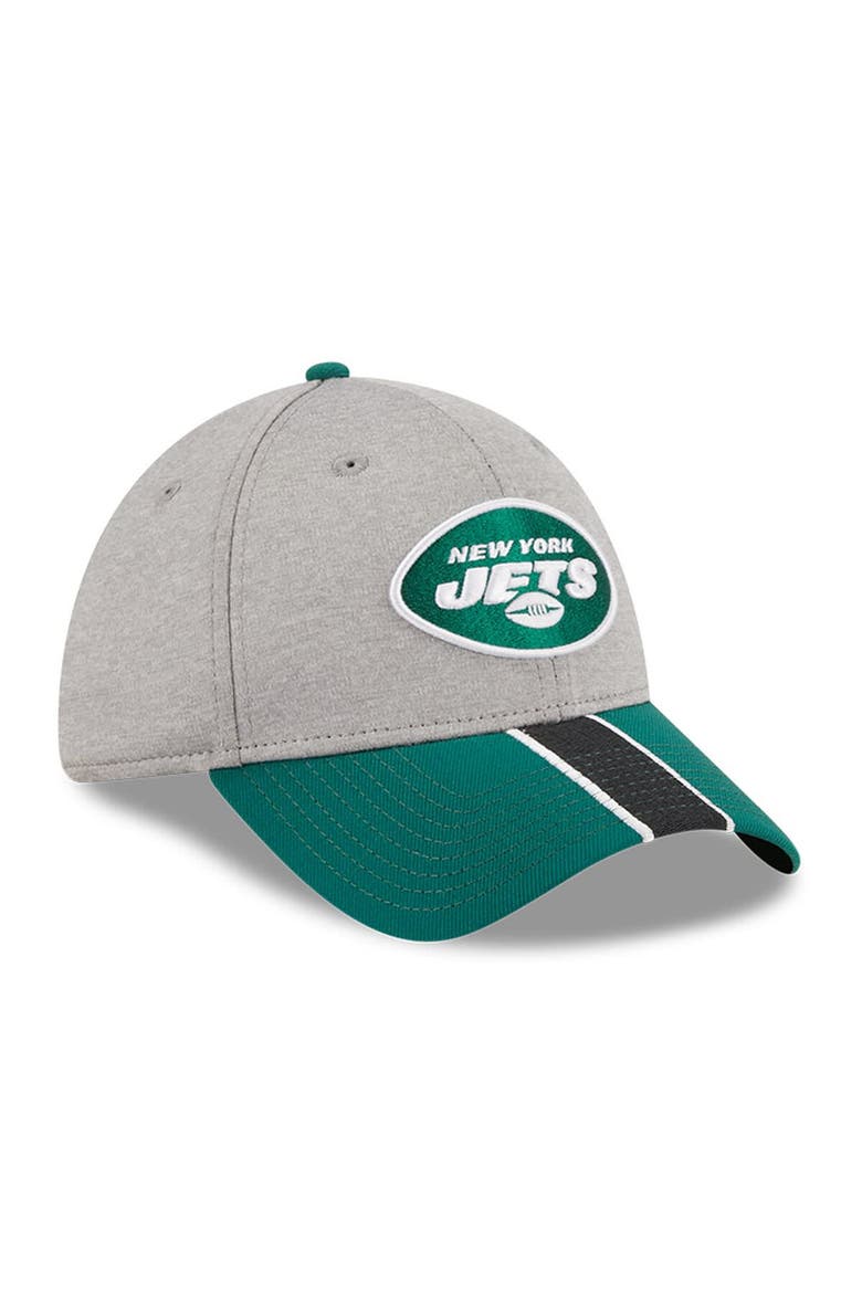 Men's New Era Heather Gray/Green New York Jets Striped 39THIRTY Flex Hat, Alternate, color, Heather Gray