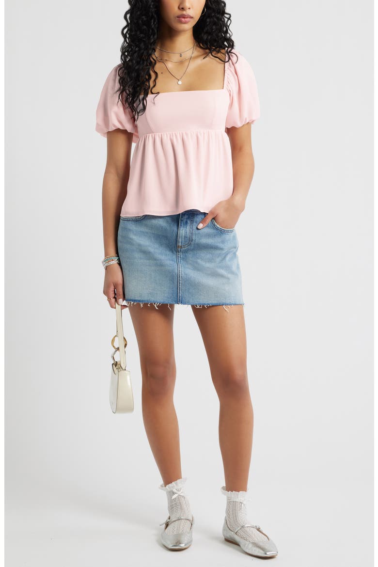 Print Bubble Sleeve Babydoll Top, Alternate, color, PINK BALM