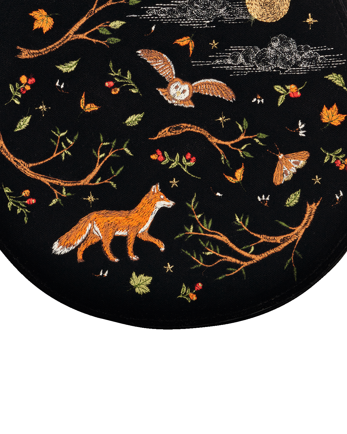 Fable England Fox & Owl Embroidered Black Top Handle Saddle Bag, Alternate, color, Black