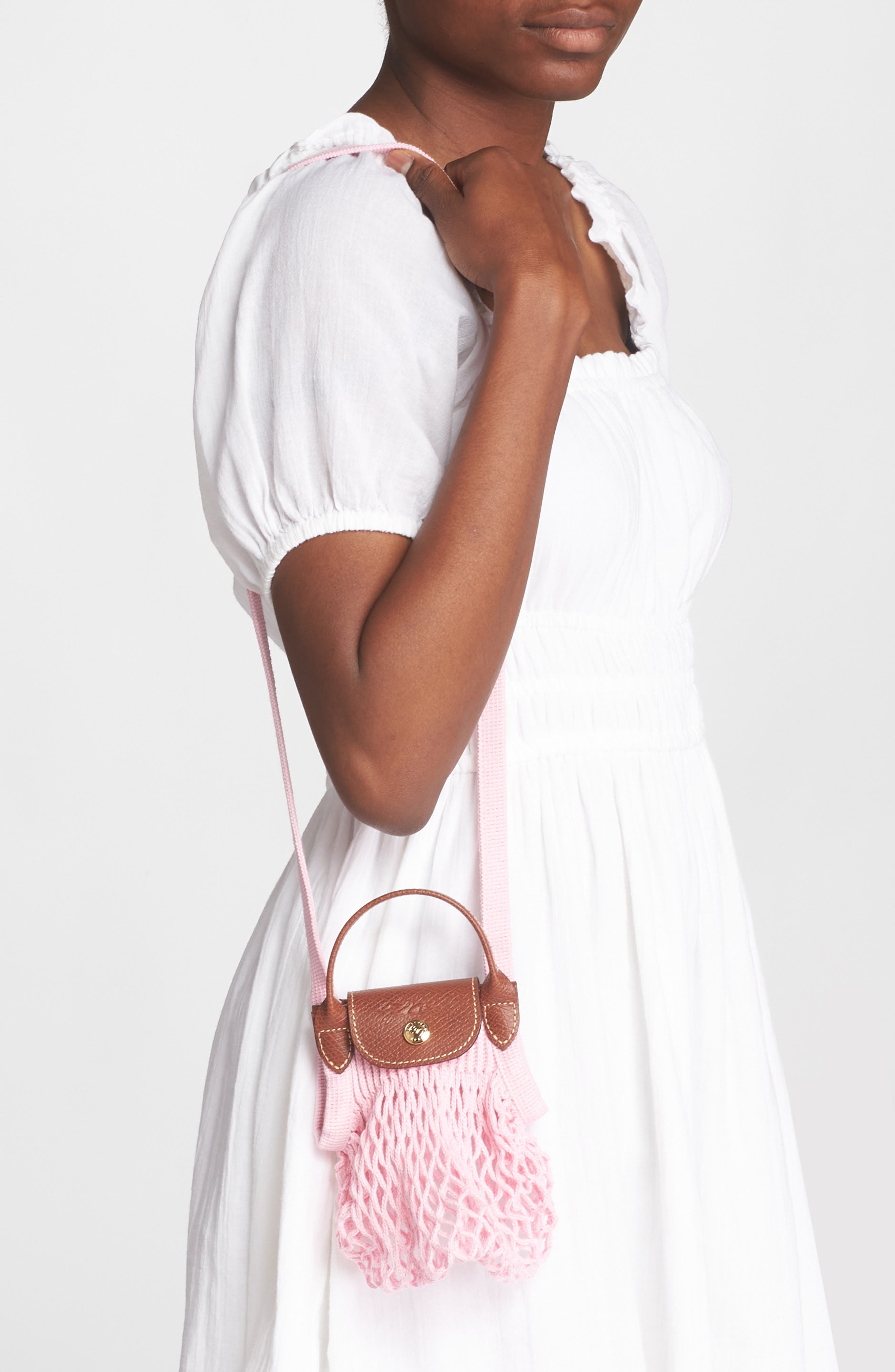 Extra Small Le Pliage Filet Knit Crossbody Bag, Alternate, color, PINK