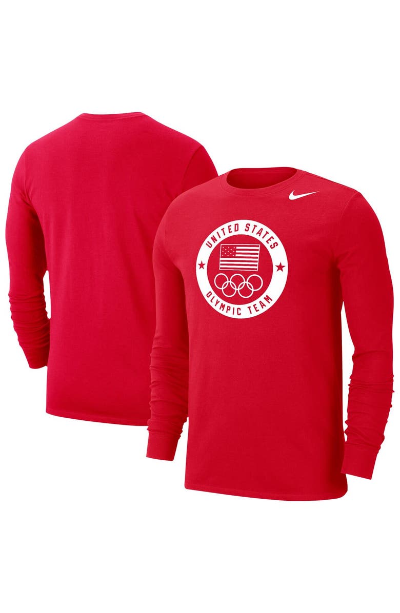 Nike Men's Nike Red Team USA Performance Long Sleeve T-Shirt, Main, color, Red