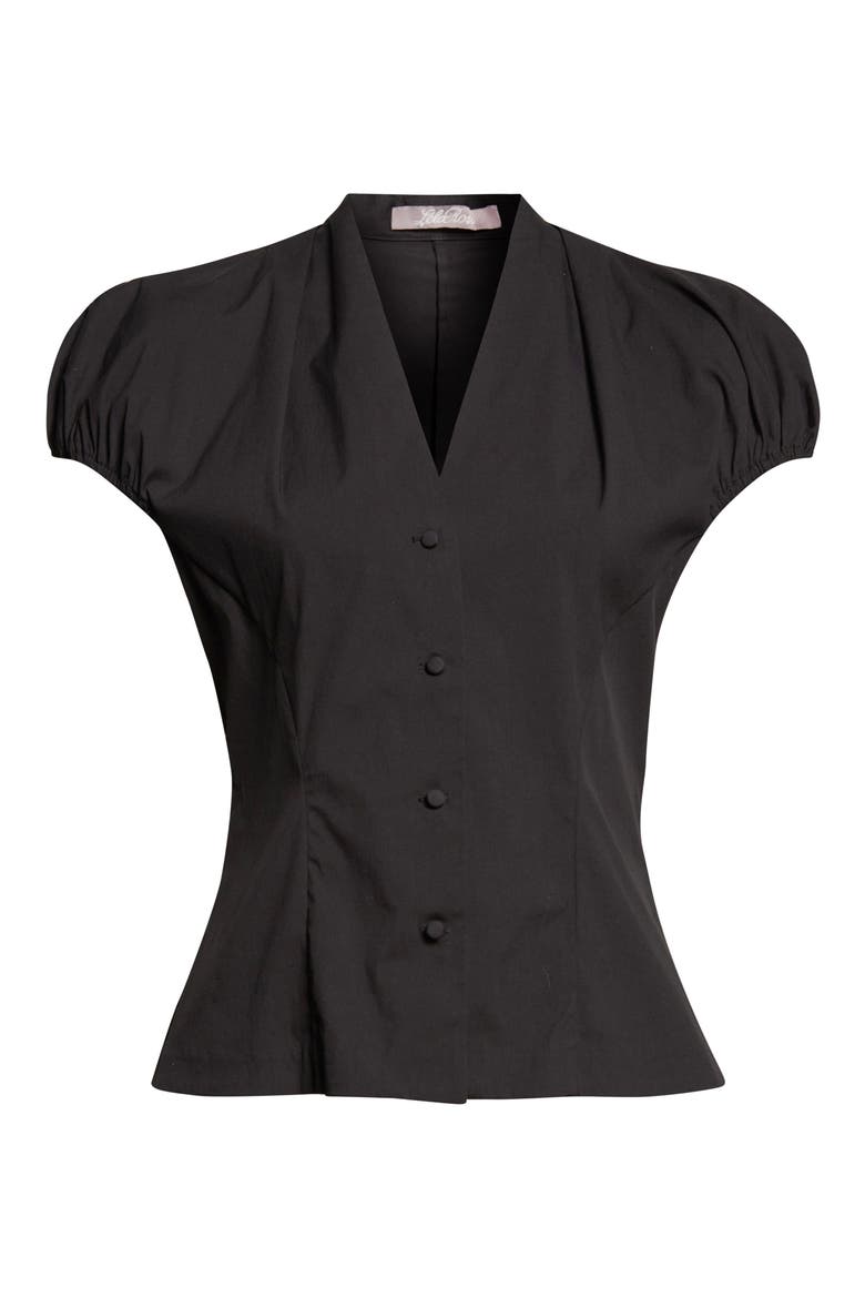 Cotton Poplin V-Neck Button-Up Shirt, Alternate, color, BLACK