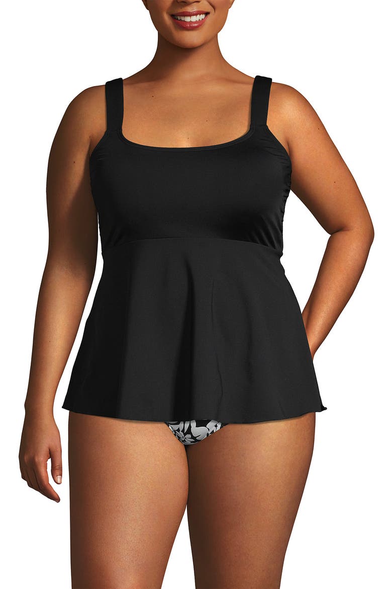 Adjustable Scoop Neck Flutter Tankini Top, Main, color, Black