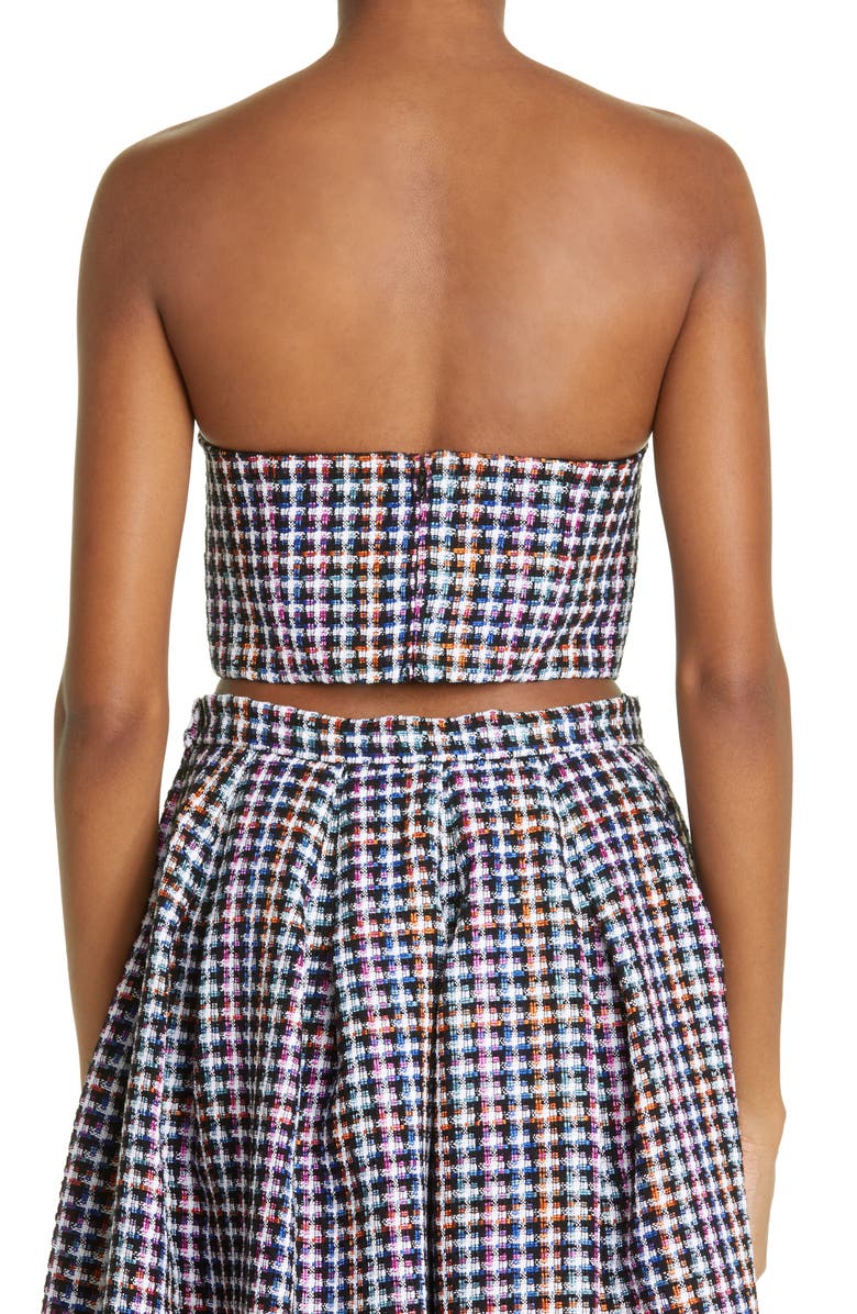 Carolina Herrera Strapless Check Tweed Crop Top, Alternate, color,