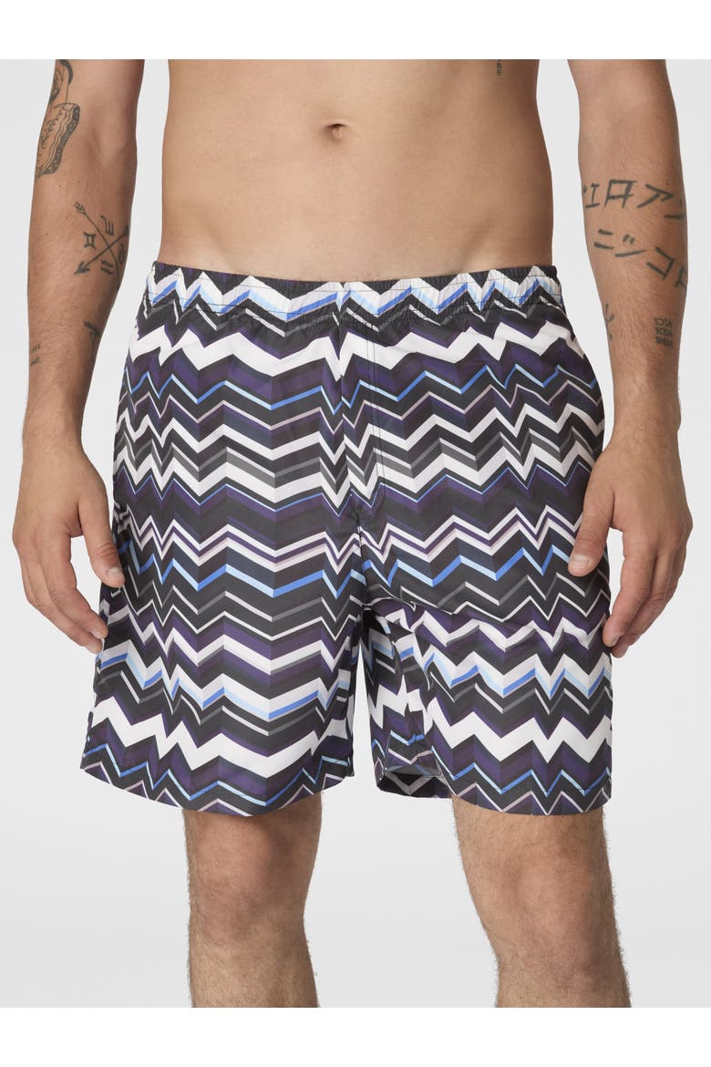 Long Swim Shorts With Irregular Zigzag Print, Alternate, color, Blue