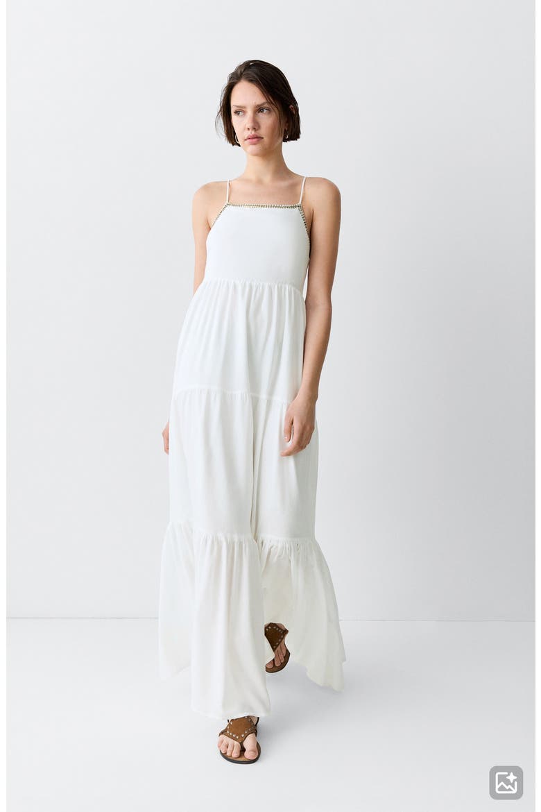 Sequin Beaded Trim Tiered Maxi Dress, Alternate, color, OFF WHITE
