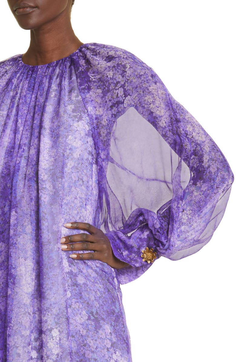 Oscar de la Renta Dégradé Lilac Silk Chiffon Caftan, Alternate, color,