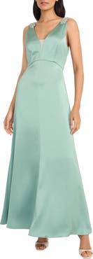 Maggy London Rhinestone Trim Satin Gown