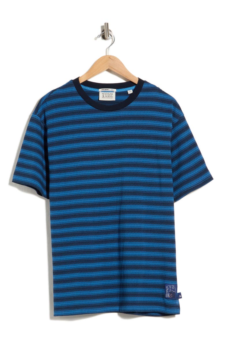 Relaxed Fit Stripe Jacquard T-Shirt, Main, color, NAVY