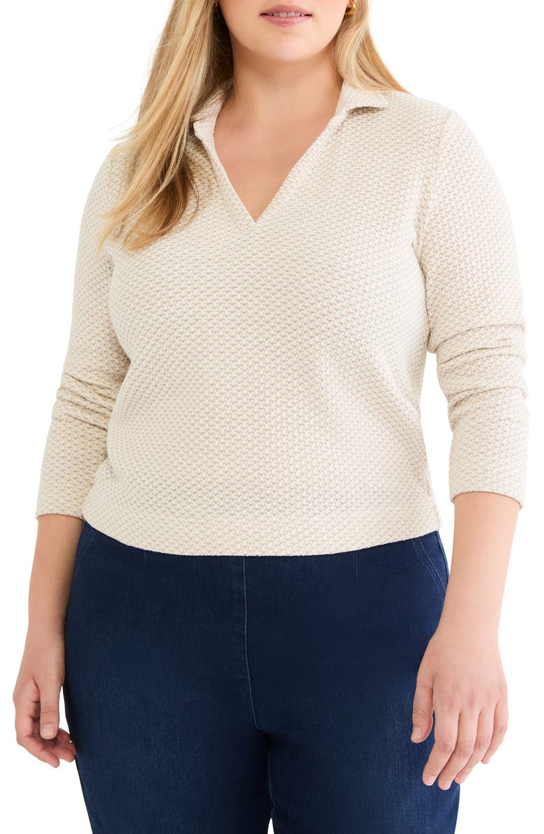 NIC+ZOE Textured Johnny Collar Long Sleeve Shirt, Main, color, Neutral Multi