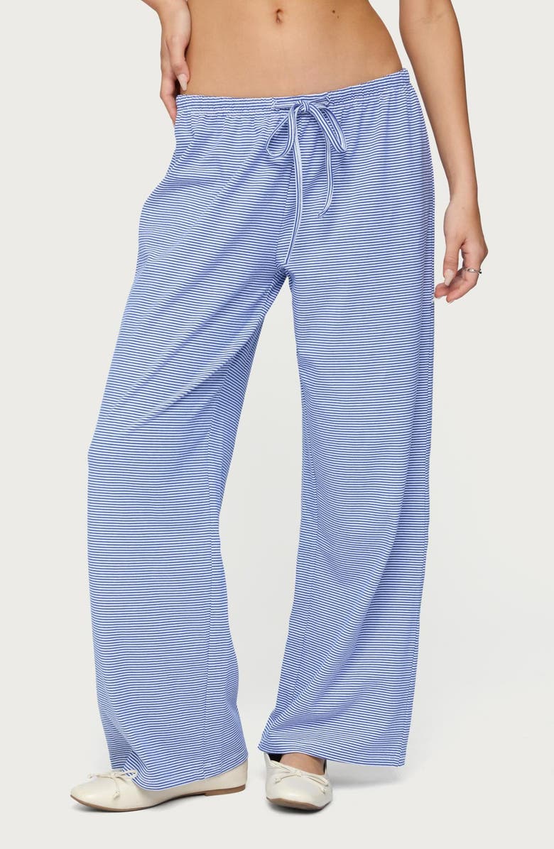 EDIKTED Olivia Stripe Relaxed Fit Drawstring Pants, Main, color, Blue-And-White