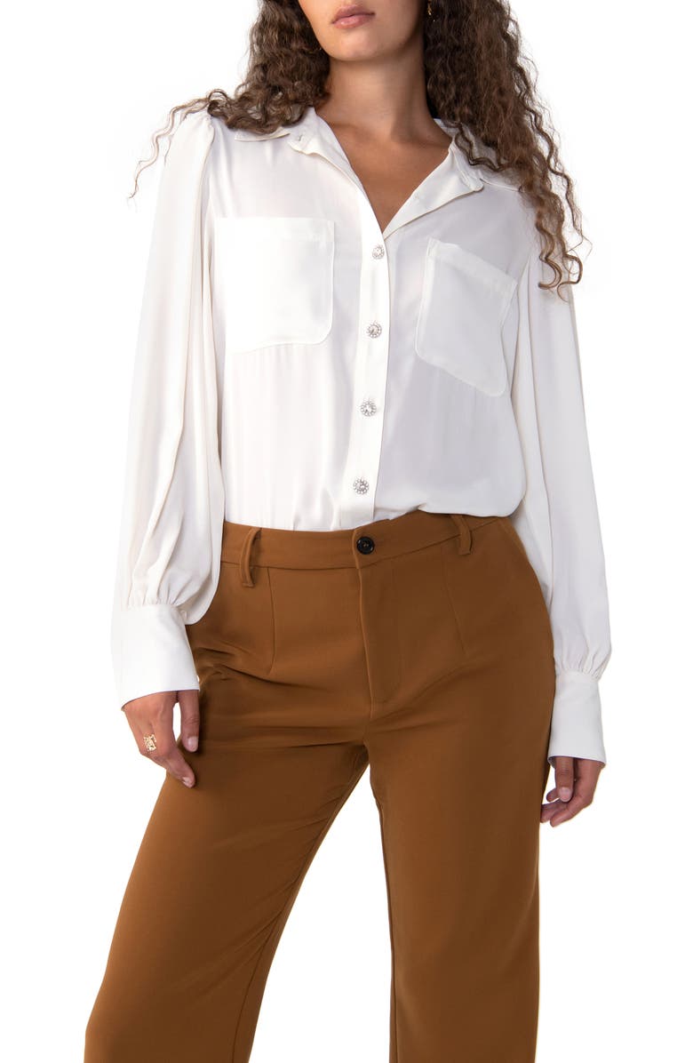 Sanctuary Jewel Button Balloon Sleeve Blouse, Main, color,