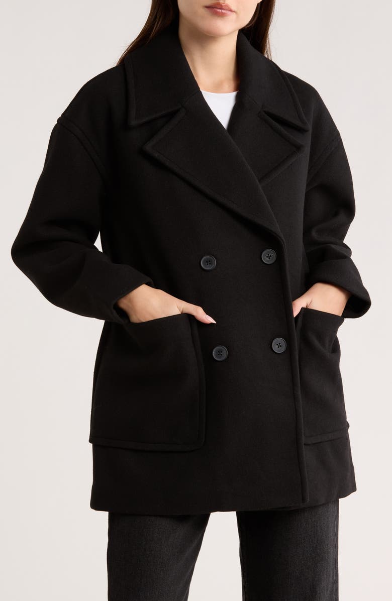 Lucky Brand Oversize Boxy Double Breasted Coat, Main, color, Black