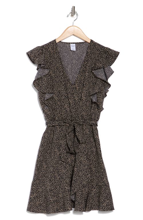 Melrose And Market Ruffle Tie Waist Dress In Black- Tan Subtract Dot