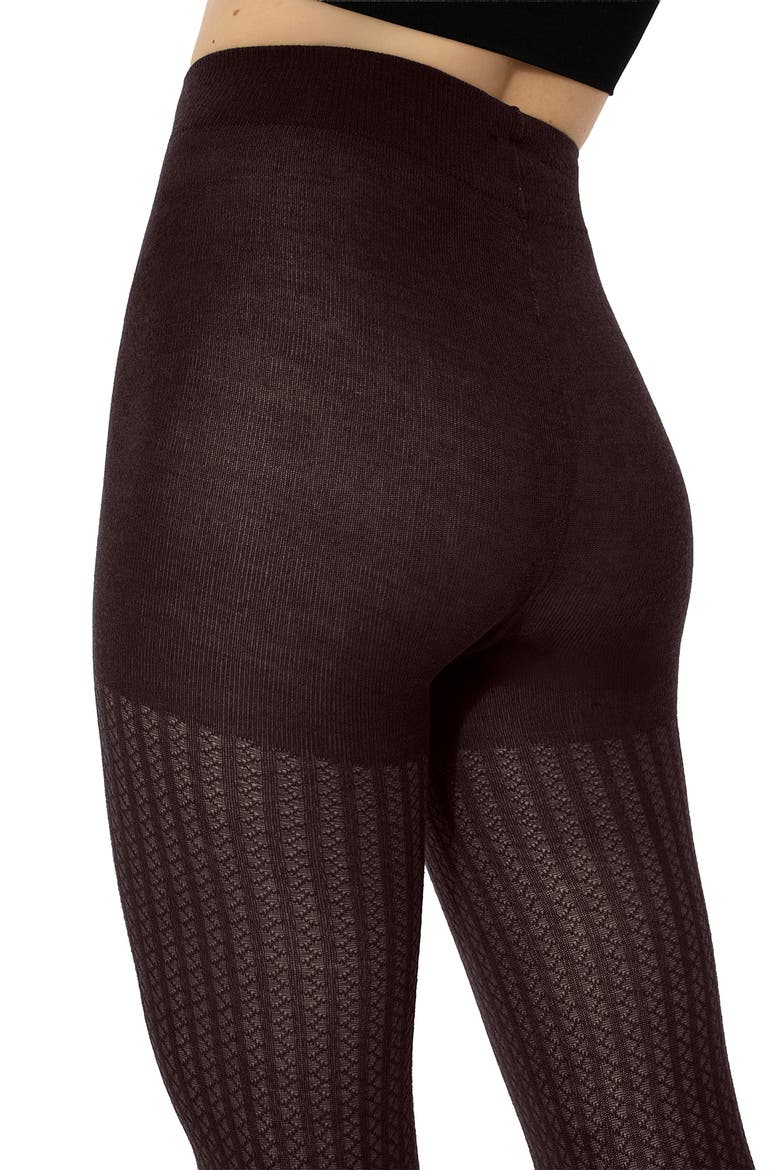 Virgin Wool Blend Net Effect Tights, Alternate, color, DARK WOOD