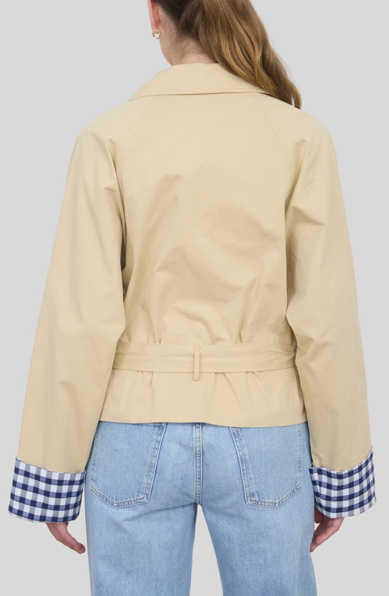 ZOE AND CLAIRE Gingham Cuff Short Trench Coat, Alternate, color, Khaki