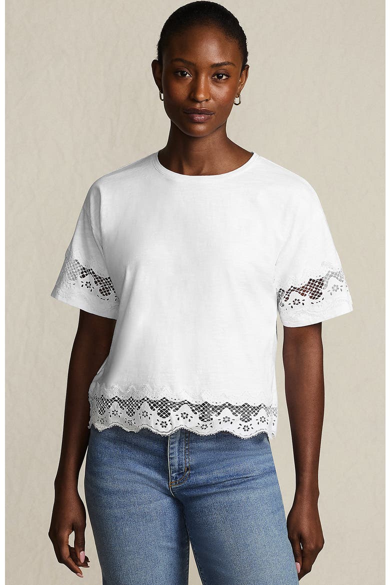 Short Sleeve Slub Jersey Cutwork T-Shirt, Main, color, White