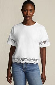 Lands' End Short Sleeve Slub Jersey Cutwork T-Shirt