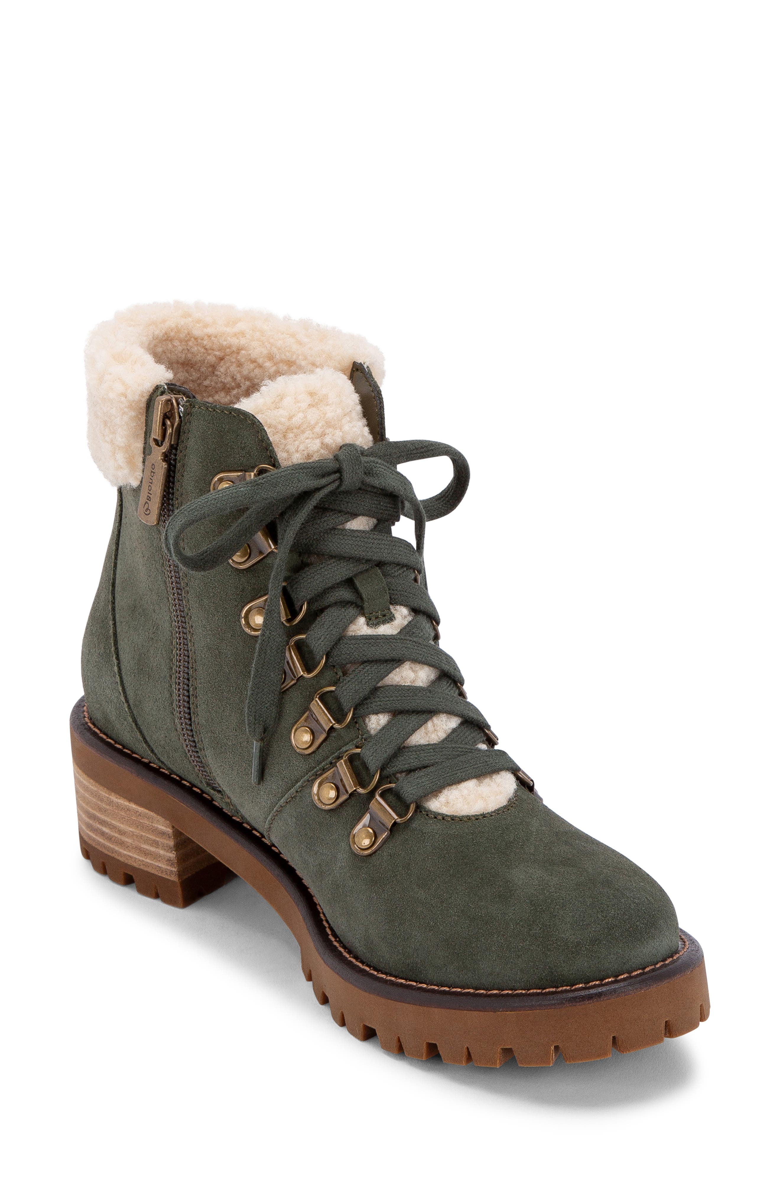 Melissa Faux Shearling Cuff Waterproof Boot, Main, color, OLIVE SUEDE