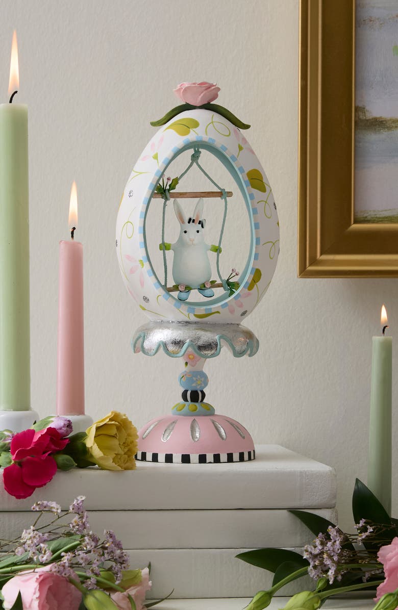 MACKENZIE CHILDS Patience Brewster Rabit Pedestal Egg Figurine, Alternate, color, White