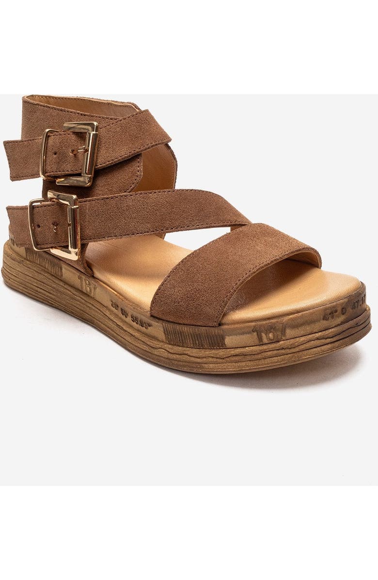 Forever & Always Shoes Lorentis Leather Double Buckle Sandal, Alternate, color, Cognac Suede