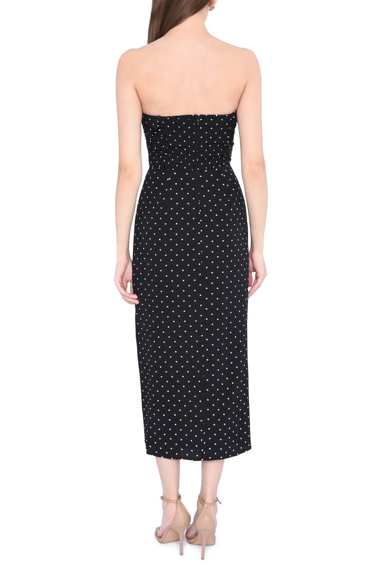 Birdie Ruched Strapless Midi Dress, Alternate, color, BLACK POLKA-DOT