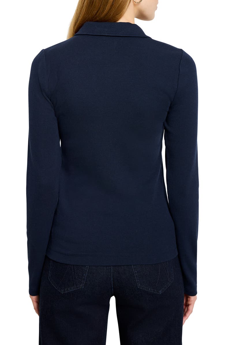 NIC+ZOE Perfect Knit Rib Long Sleeve Polo, Alternate, color, Dark Indigo