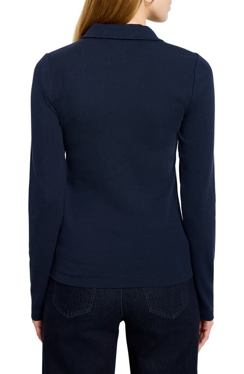 Nic + Zoe Nic+zoe Perfect Knit Rib Long Sleeve Polo In Blue