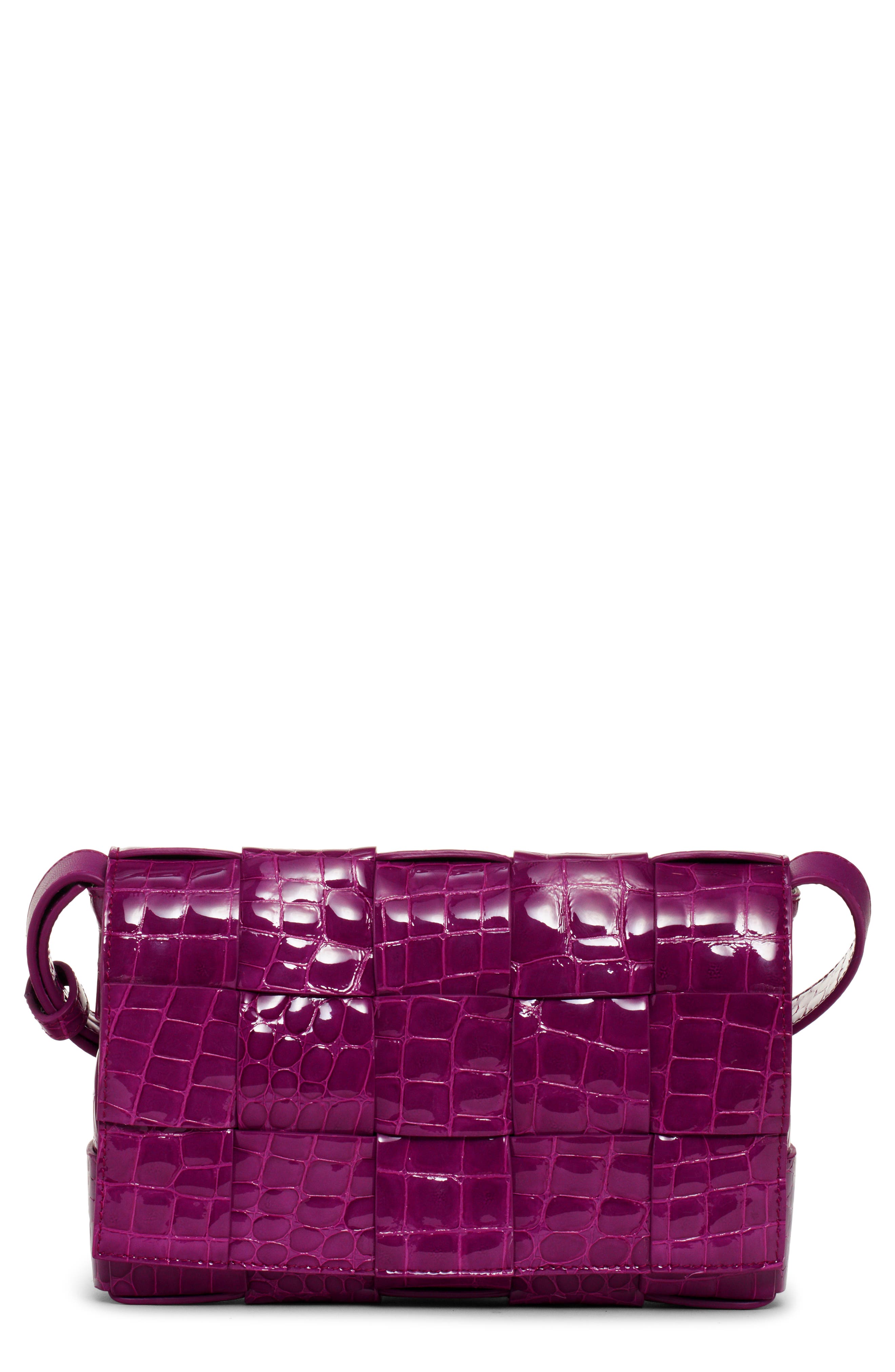 Bottega Veneta Cassette Intrecciato Croc Embossed Patent Leather Crossbody Bag, Main, color, Venom-M Brass