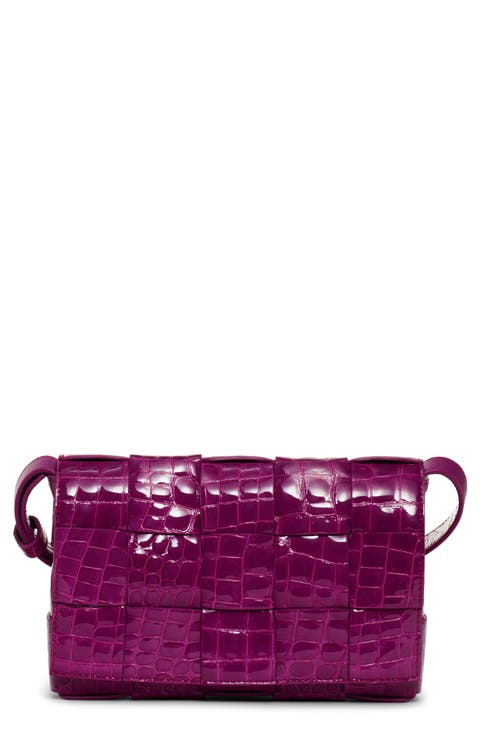 Cassette Intrecciato Croc Embossed Patent Leather Crossbody Bag