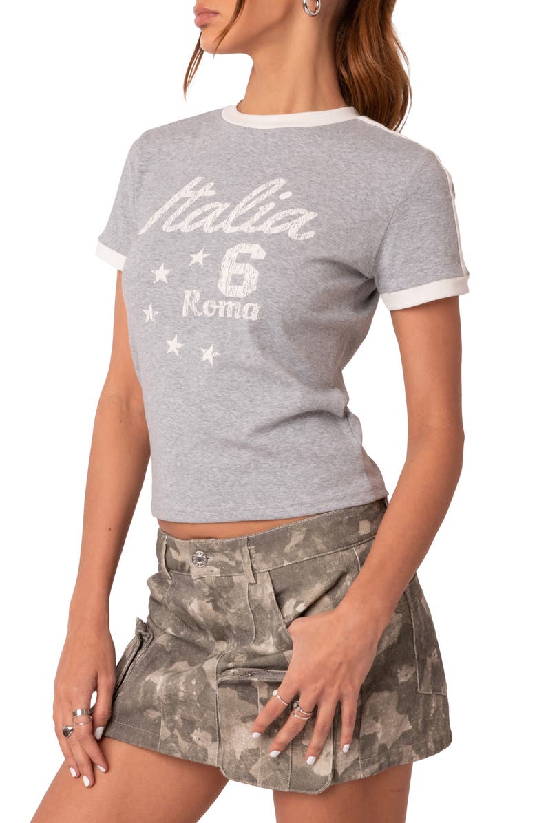 EDIKTED Kyle Athletic Ringer Cotton Graphic T-Shirt, Alternate, color, Gray-Melange