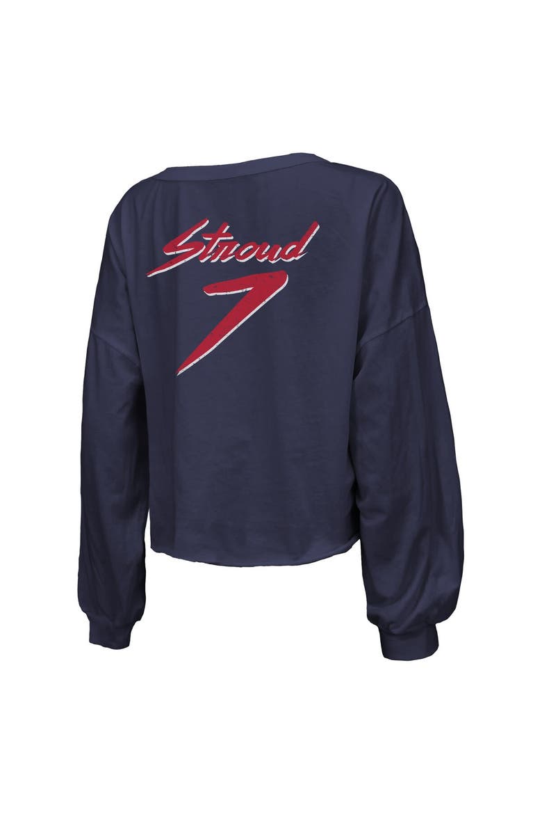 Women's Majestic Threads C.J. Stroud Navy Houston Texans Name & Number Script Off-Shoulder Cropped Long Sleeve T-Shirt, Alternate, color, Navy