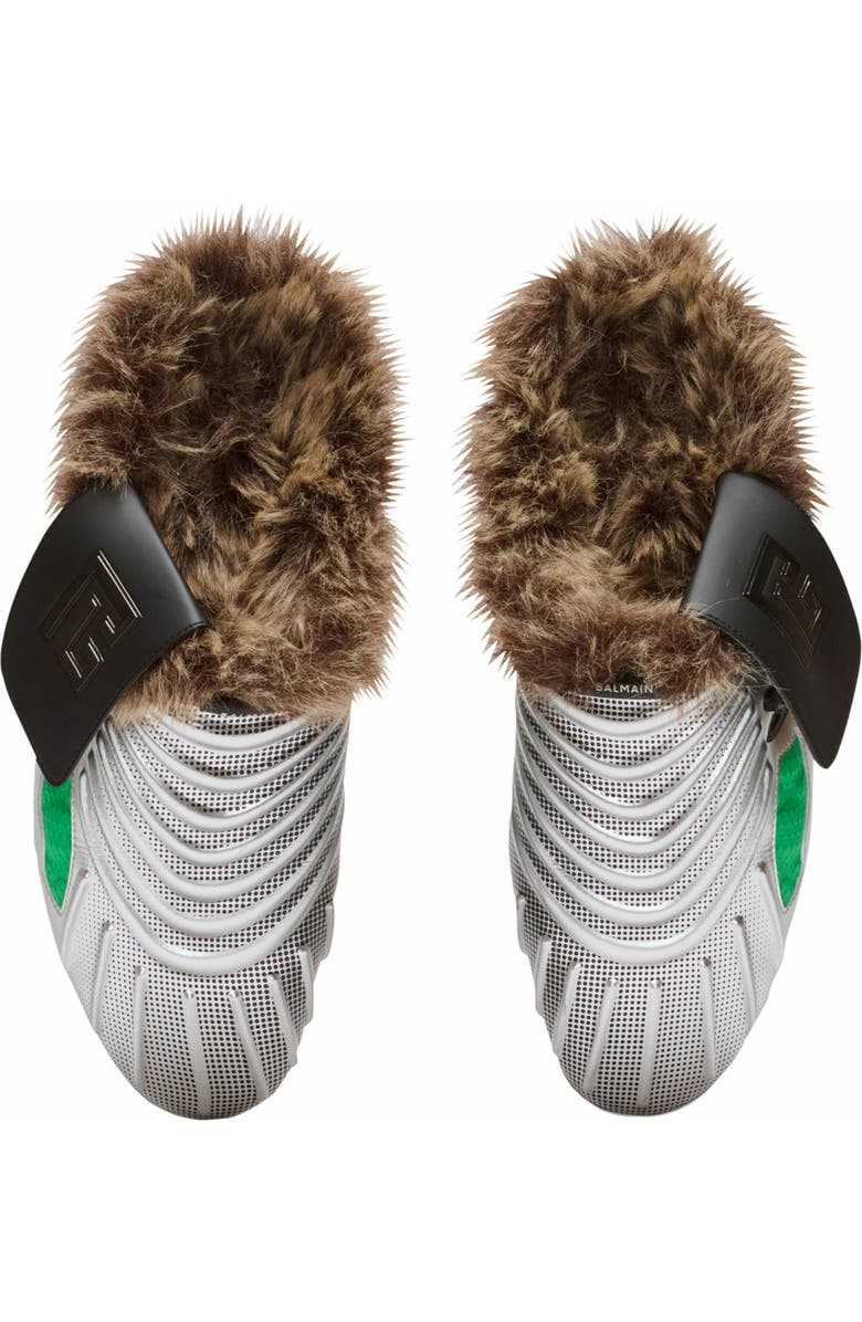 Balmain Half Time Faux Fur-Lined Mules With Technical Fabrics, Alternate, color,