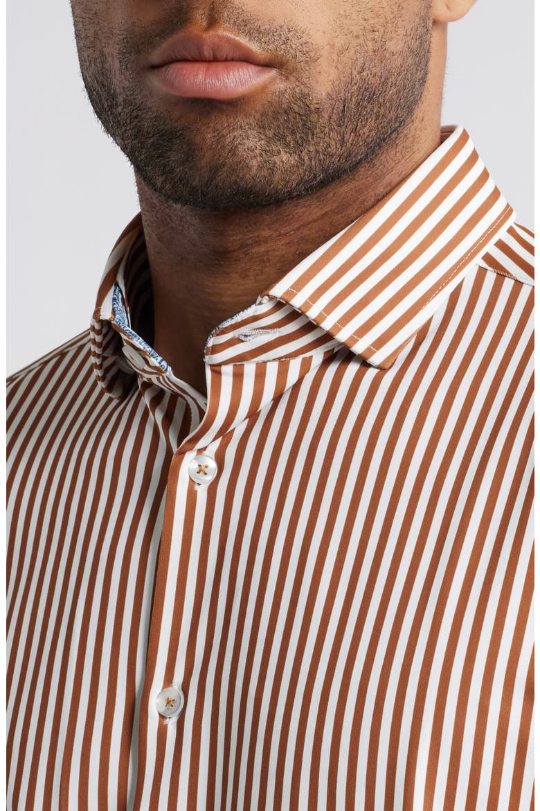 Bengal Stripe Techno Stretch Performance Button-Up Shirt, Alternate, color, DARK ORANGE