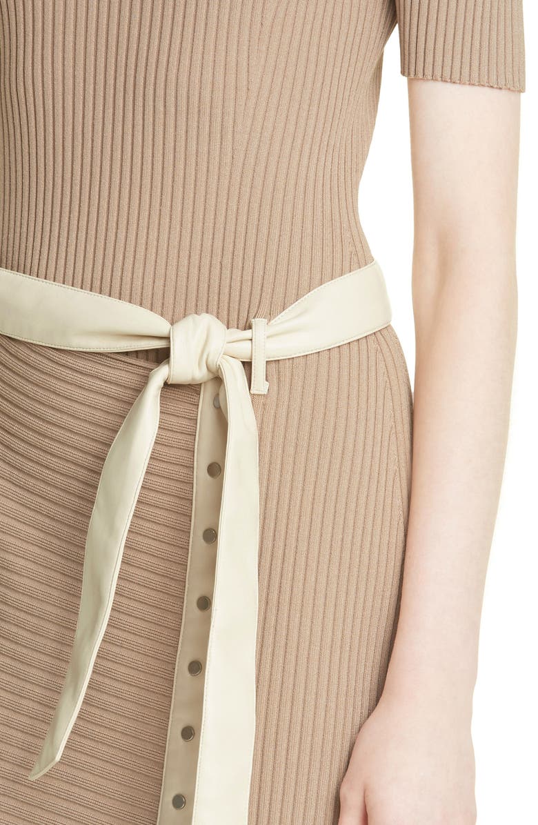 Simkhai Jonathan Simkhai Hardin Compact Ribbed Belted Short Sleeve Dress, Alternate, color, 