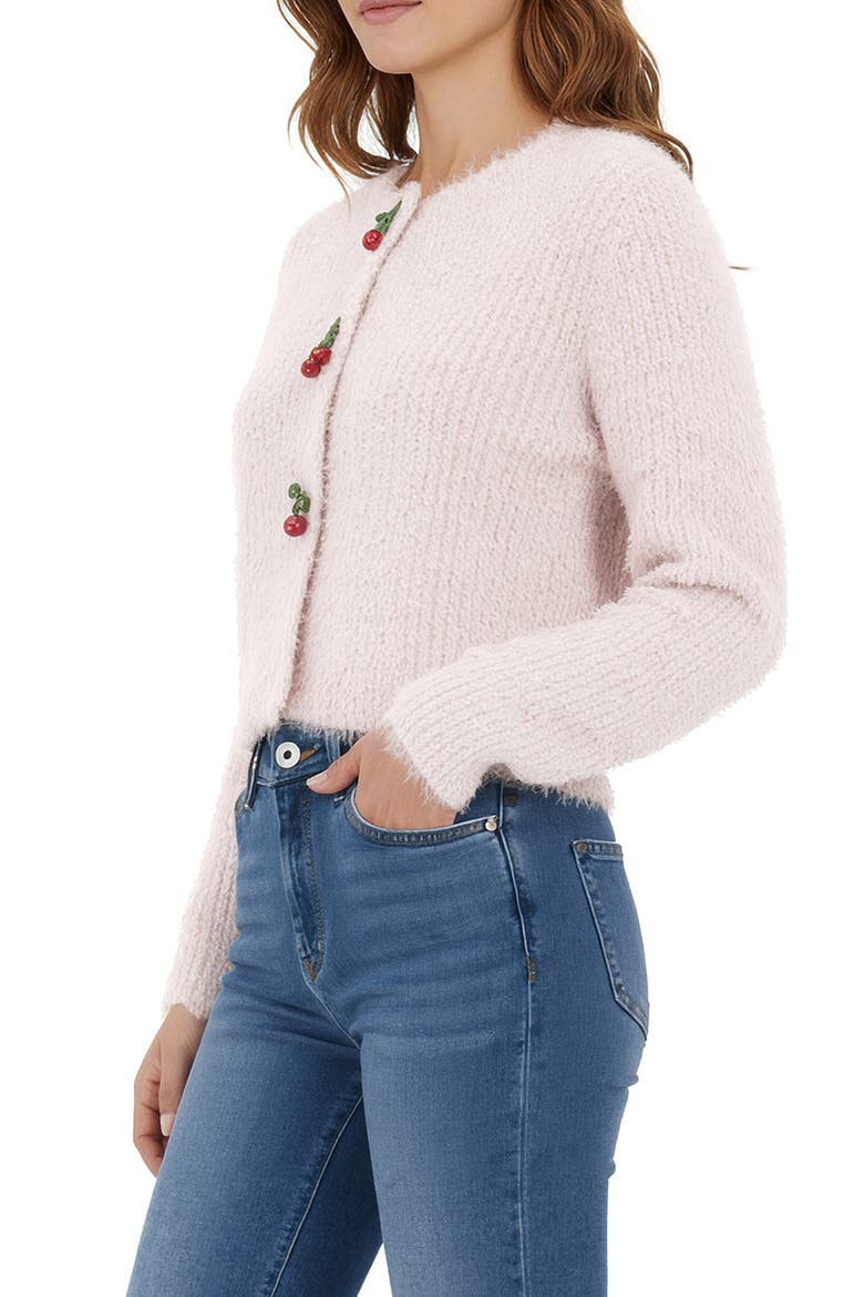 Cherry Appliqué Fuzzy Crop Cardigan, Alternate, color, PINK